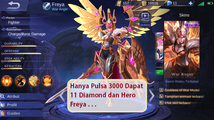 Hanya Pulsa 3000 Dapat 11 Diamond dan Hero Freya